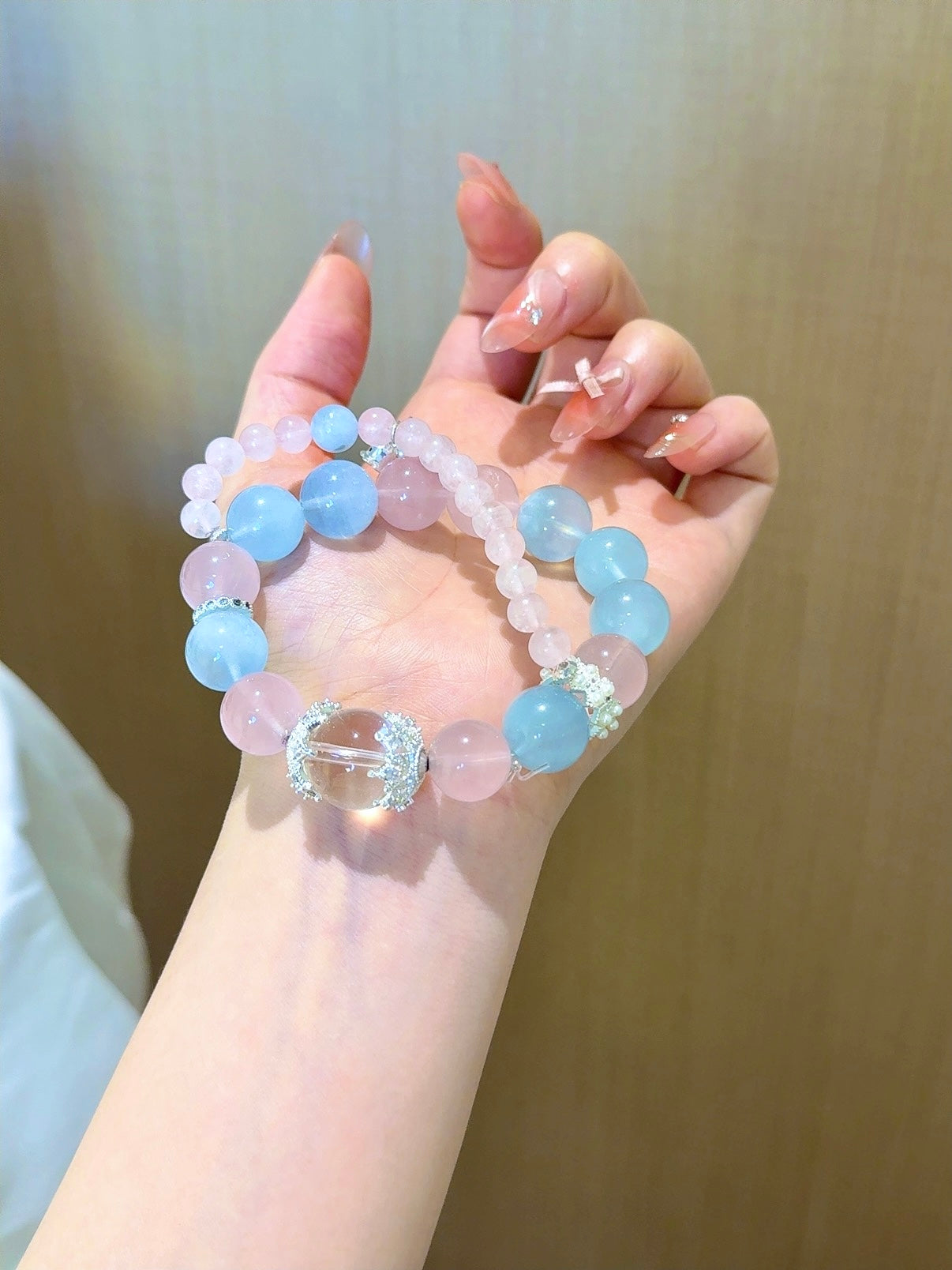 ▫️▪️ Aquamarine pink crystal bracelet